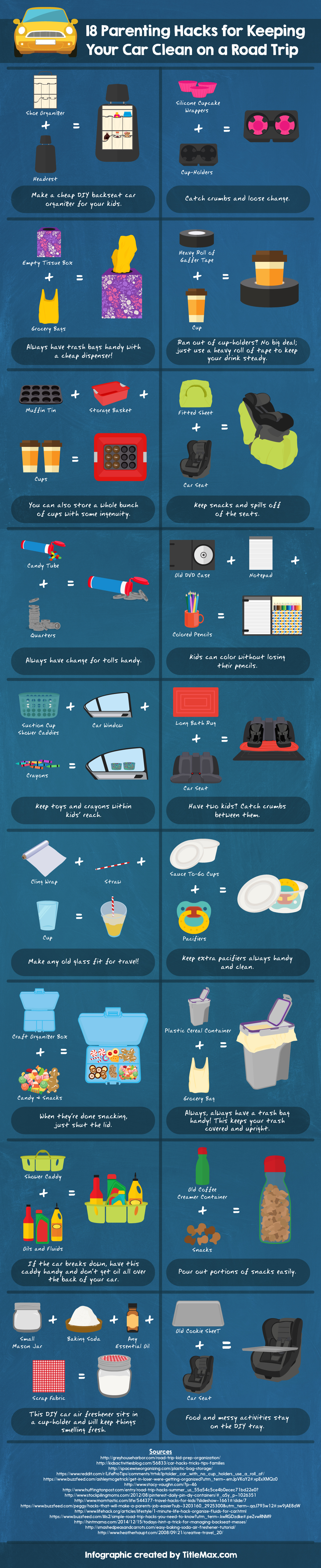 18 Road Trip Hacks For Your Car Infographic