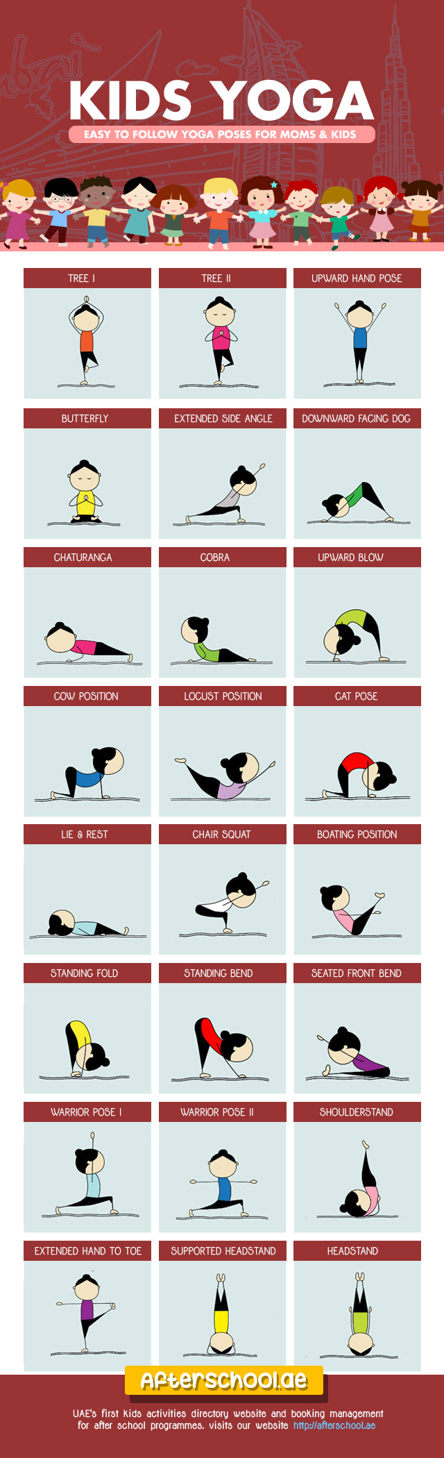 Family Yoga Time: Postures for Mom and Kids to Practice Together - Infographic