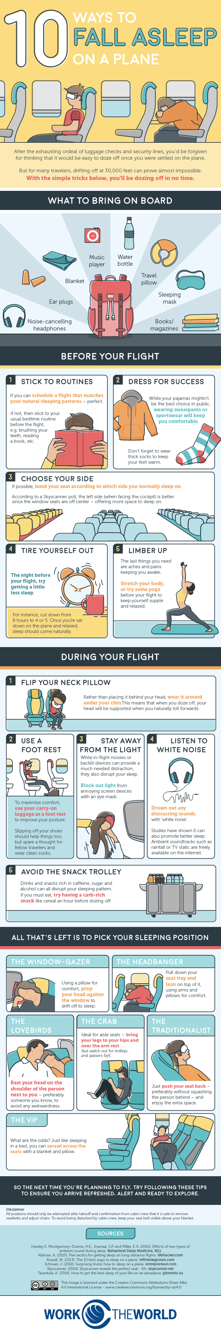 10 Methods to Help You Sleep Comfortably on a Plane - Infographic